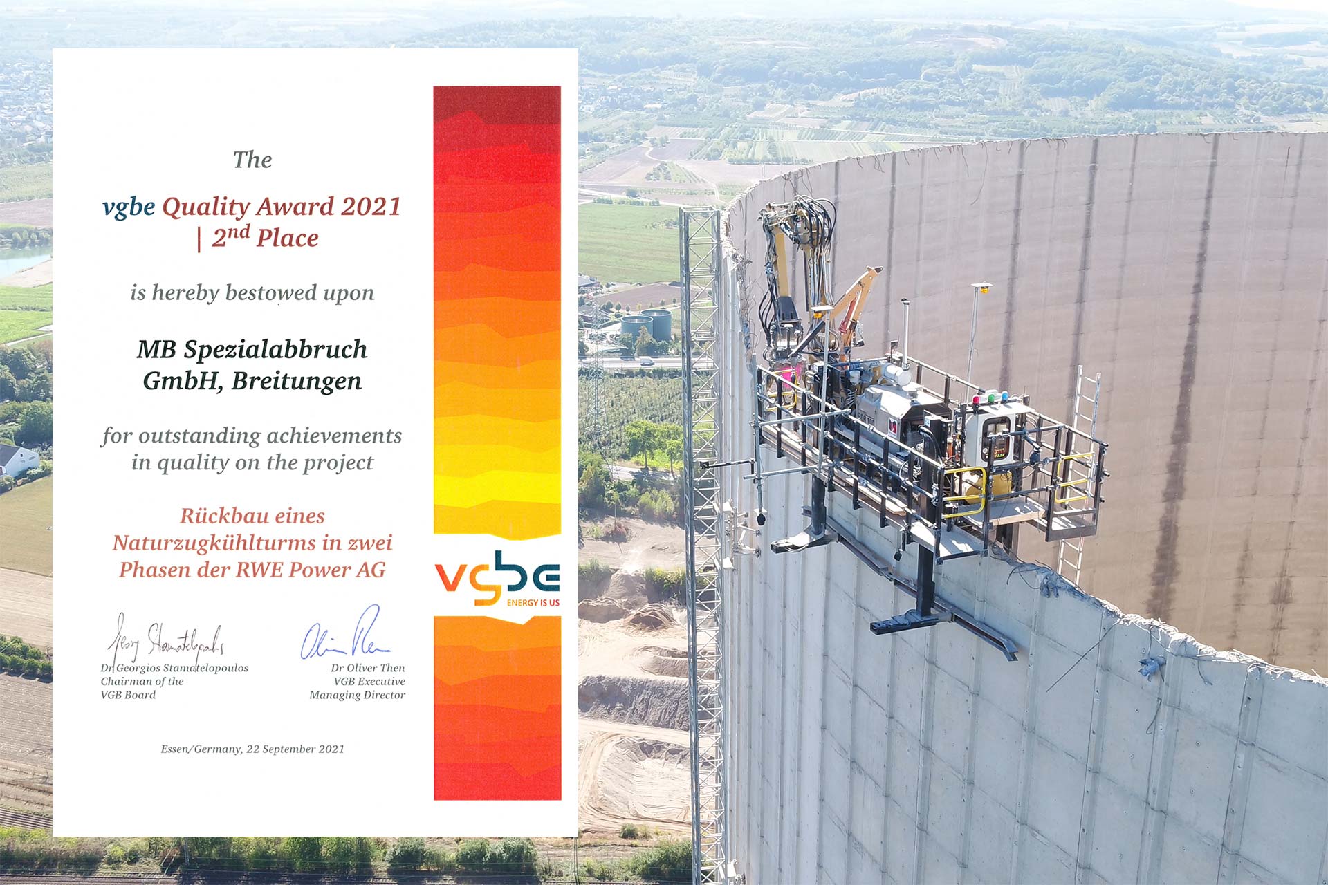 vgbe Quality Award 2021 - Auszeichnung für das Projekt "Rückbau Kernkraftwerk Mülheim-Kärlich"
