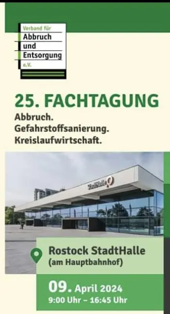 Ankündigung der 25. Fachtagung des Verbands für Abbruch und Entsorgung e.V. mit den Themen Abbruch, Entsorgung, Kreislaufwirtschaft